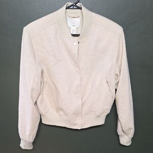 H&M Linen Blend Womens Cropped Bomber Jacket              Size S